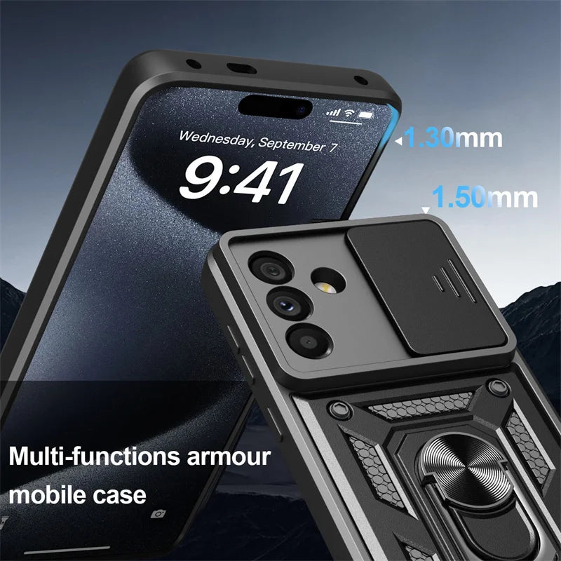 Armor Case For Samsung Galaxy S24 FE S22 S23 Plus S21 S25 Ultra S20 A54 A16 5G A56 A55 A35 A15 A05 A06 Slide Lens Protect Cover