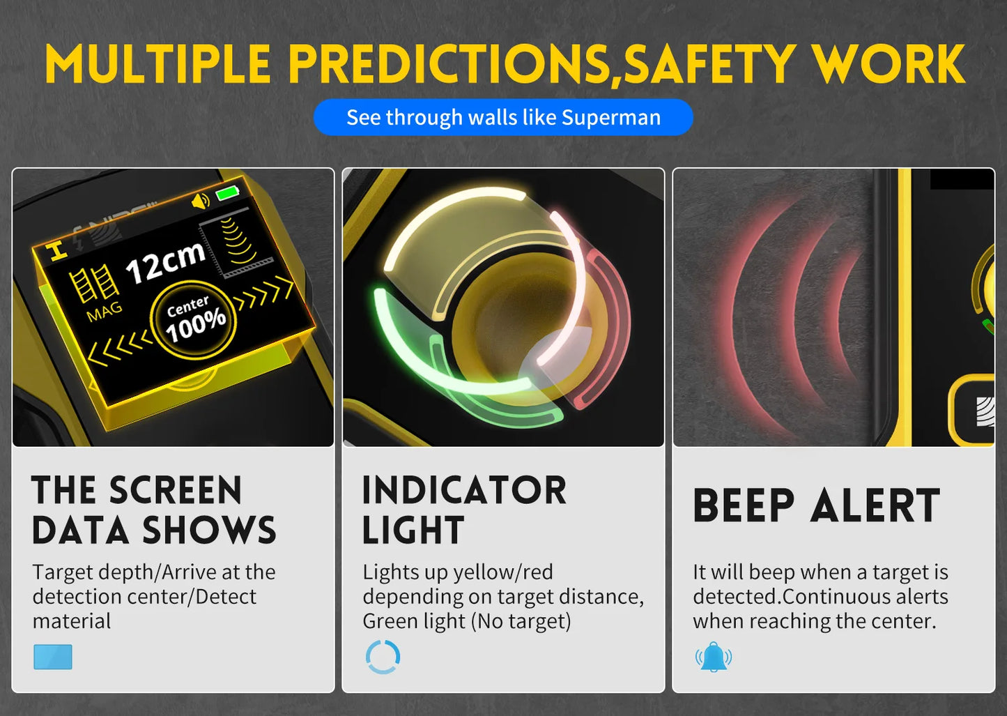 FNIRSI WD-02 Wall Detector Stud Finder New Design Positioning Hole TFT Display AC Live Cable Wires Metal Wood Stud Wall Scanner