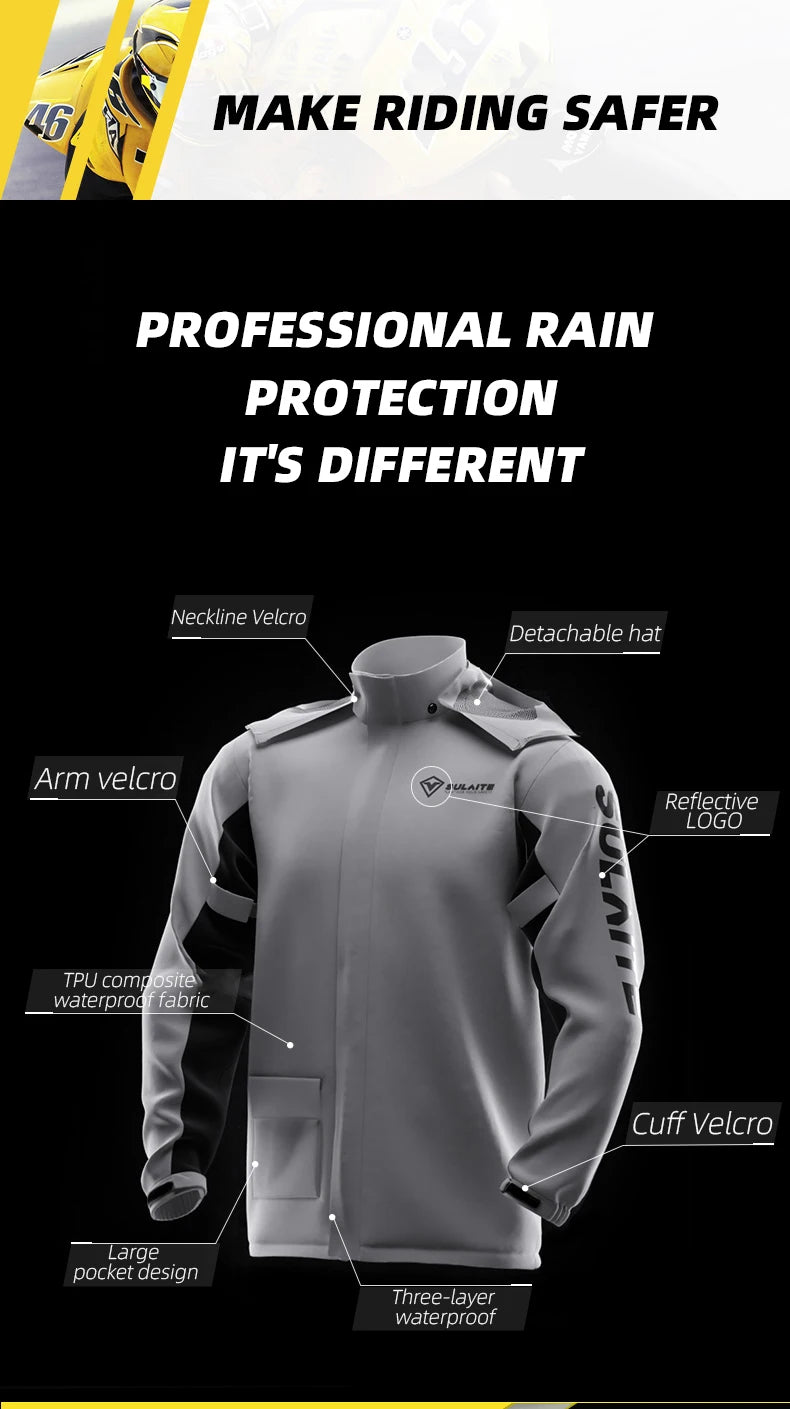 SULAITE Rain Suit Motorcycle Rain Gear Suit for Men & Women Jackets & Pants Reflective Waterproof Breathable Rainsuit