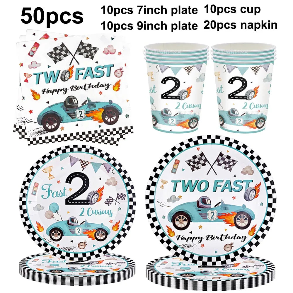 Traffic Cones and Racing Checkered Flags Black White Flags Kids Racing Theme Decorations for Race Car Birthday Party Supplies