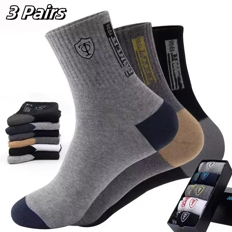 4 Pairs Of Men's Vintage Striped Crew Socks, Thermal Breathable Comfy Socks For Men's Wearing, Autumn & Winter