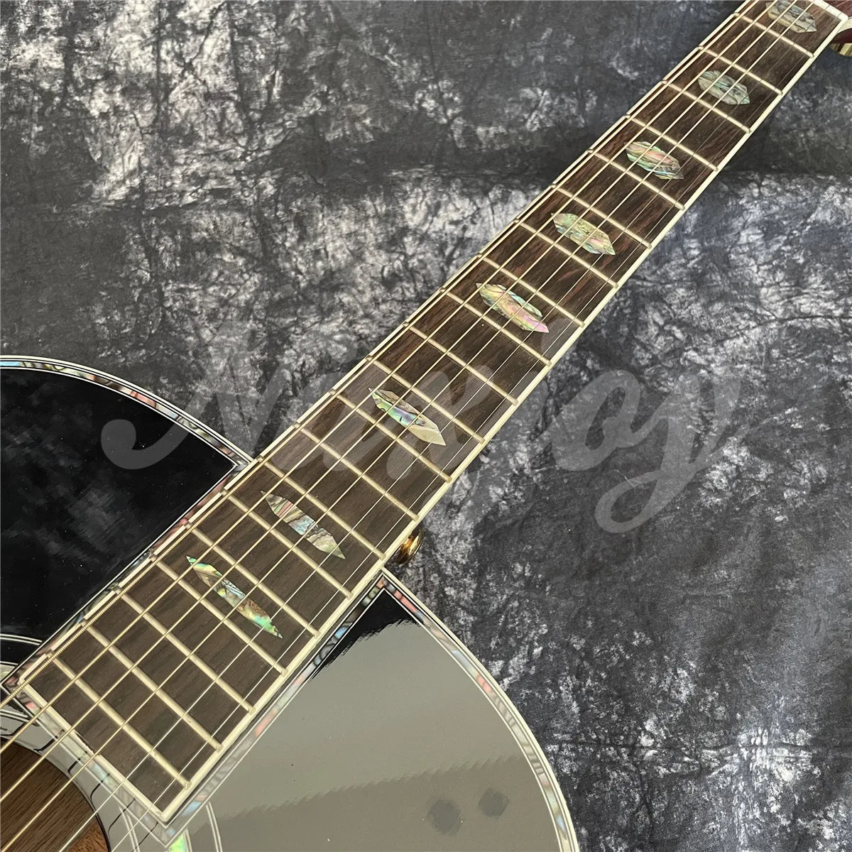Sunburst Solid Spruce Acoustic Guitar 40 Inches OM Type 45 Model Rosewood Body Abalone Inlays Ebony Fingerboard