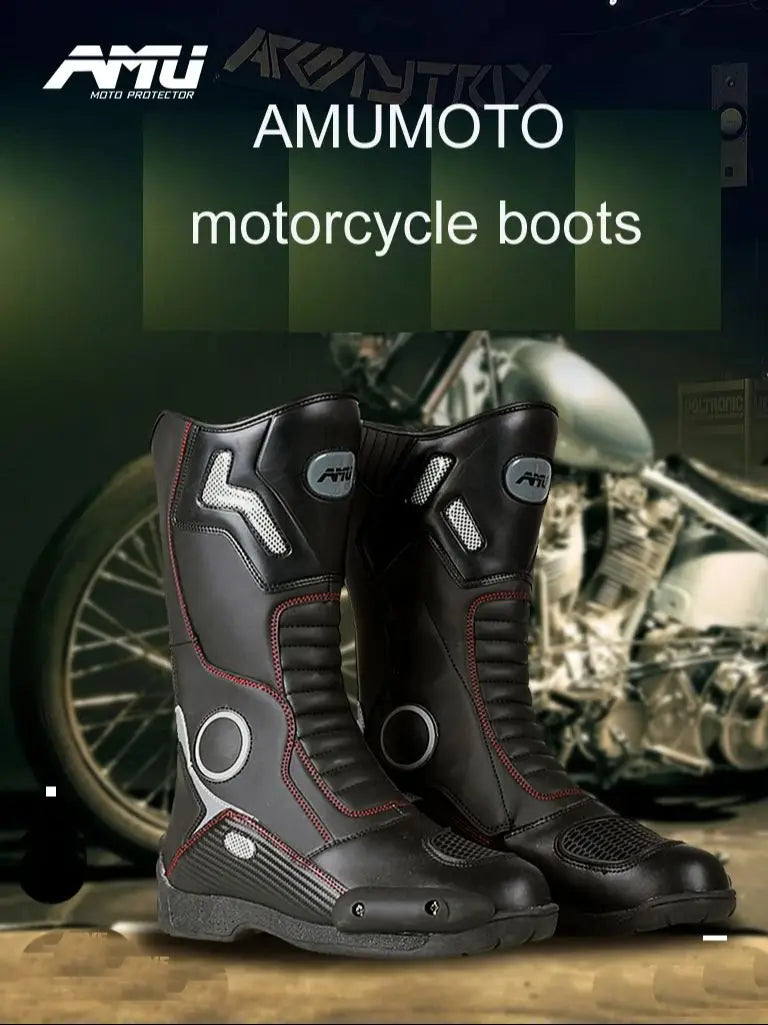 AMUMOTO Motorcycle Riding Boots Men's And Women's Pull Motorcycle Shoes Road Breathable Anti-fall Shoes Rider Four Seasons