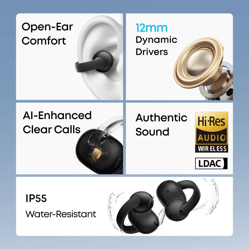 In Stock SoundCore C50i Comfortable Clip on Earbuds with Powerful Bass IP55 Bluetooth 6.0 Earphones AI-Enhanced Call Clarity