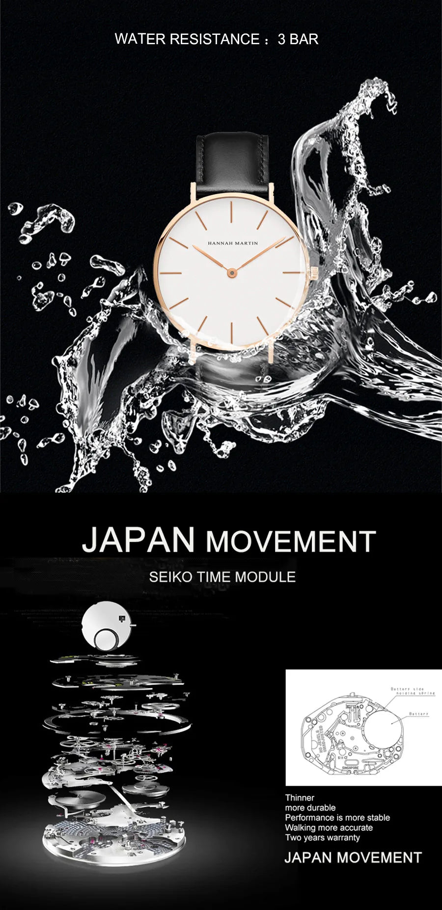 Hannah Martin Brand Fashion  Japan Quartz Wrist Watches Silver Brown Leather Men Watch Waterproof Dress Watch Men Casual