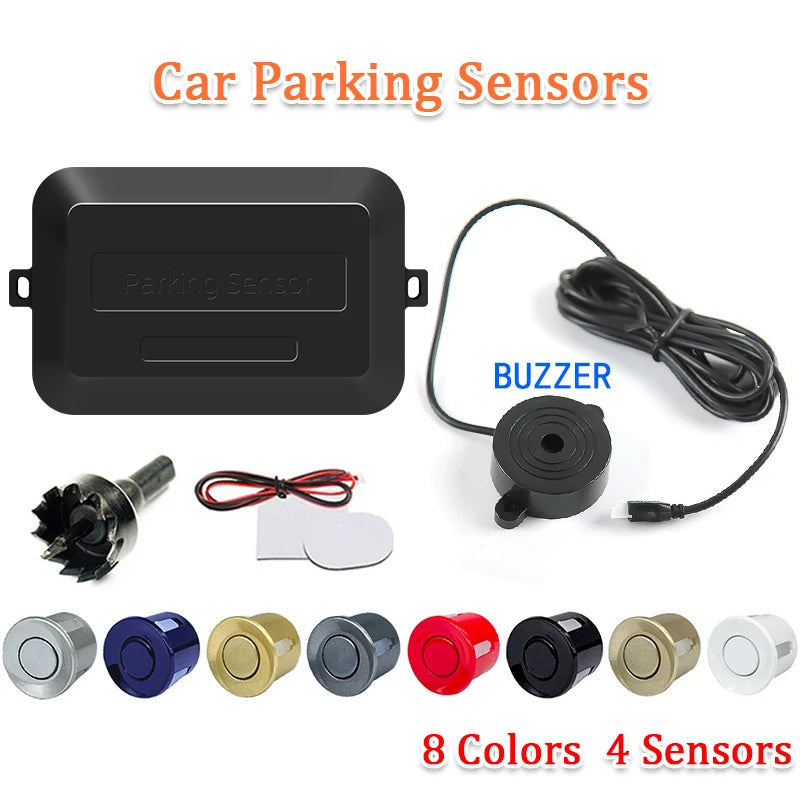 Sinovcle Car Parking Sensor Parktronic 4 Sensors 22 mm With Buzzer Reverse Backup Radar Buzzer System 8 Colors 12V