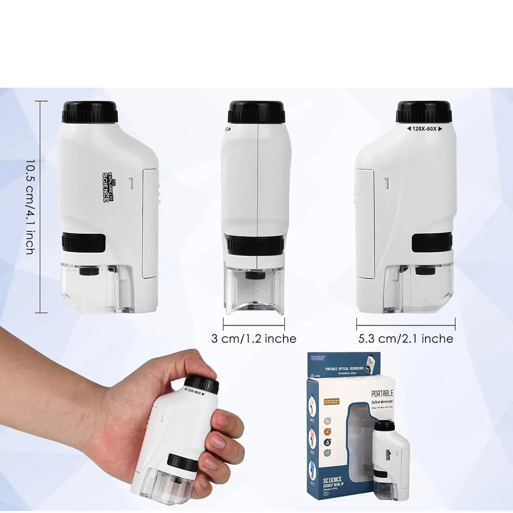 Portable 60X-120X Optical Microscope With LED Light Birthday Gift For Primary And Secondary School Students