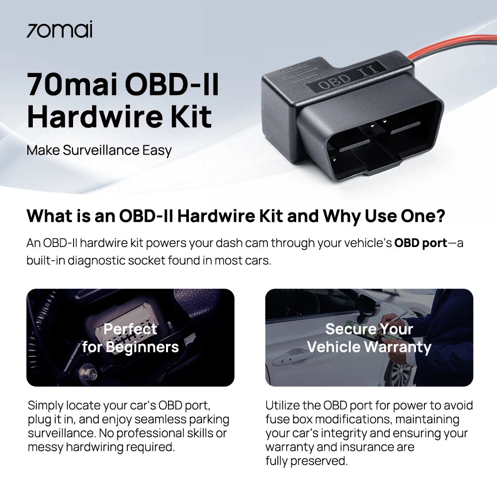 70mai Dash Cam Hardwire Kit OBD-II &  Adjustable Hardwire Kit UP06 for Car DVR Type-C Interface Plug-and-Play Parking Model