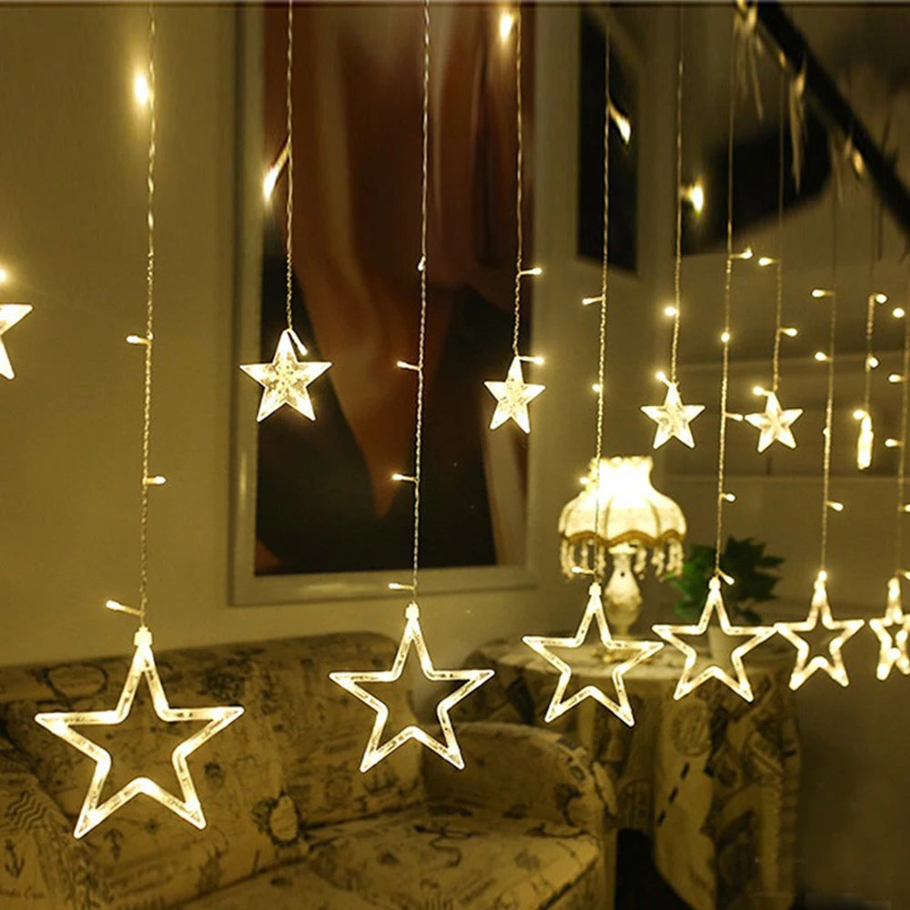 3.5M 138LEDs Star Curstain LED Fairy String Light Christmas Lights Decor For Home Bedroom Window Birthday Party Holiday Lighting