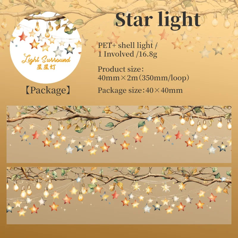 TIAN ZI 200 cm/ Roll lamplight PET Tape Cute Literary INS Style Journal Handbook Tapes Creative DIY Dairy Collage Stationery