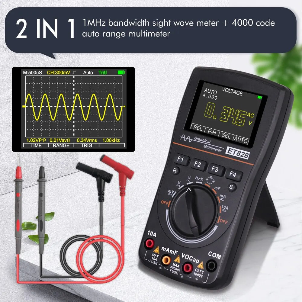 ET828 2 in 1 Digital Oscilloscope Multimeter 2.4 Inch Color Screen 2.5Msps Sampling Rate for DIY Electric Graphical Multimeter