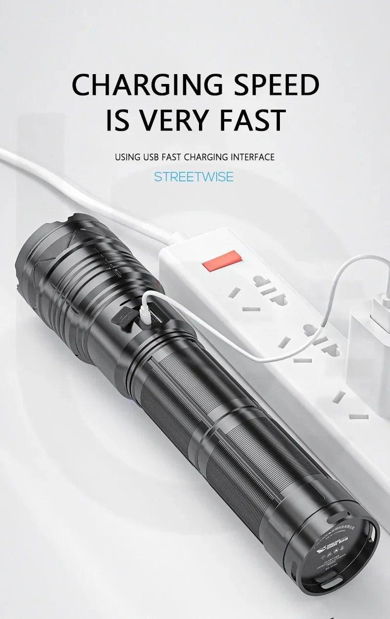 Powerful LED Flashlight Super Bright Spotlight Long Range Zoomable Emergency Torch Outdoor Tactical Lamp lantern Power Display