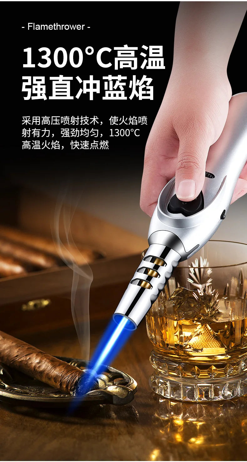 Triple Burner High Power Spray Gun Lighter Windproof Flame Refillable Butane Gas Moxibustion Cigar Outdoor BBQ Kitchen Igniter