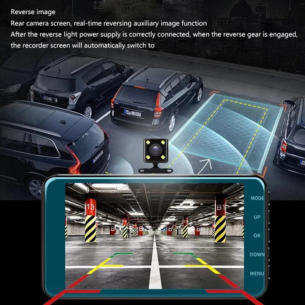 4-inch 1080P Dash Cam for Cars Touch Screen Car DVR Video Recorder Rear View Camera for Vehicle 24H Parking Monitor Black Box