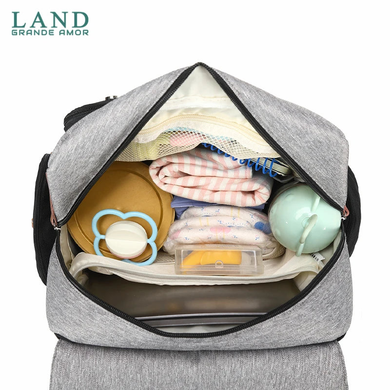 Original LAND Mommy Diaper Bags Mother Large Capacity Travel Nappy Backpacks with changing mat Baby Nursing Bags Real Leather