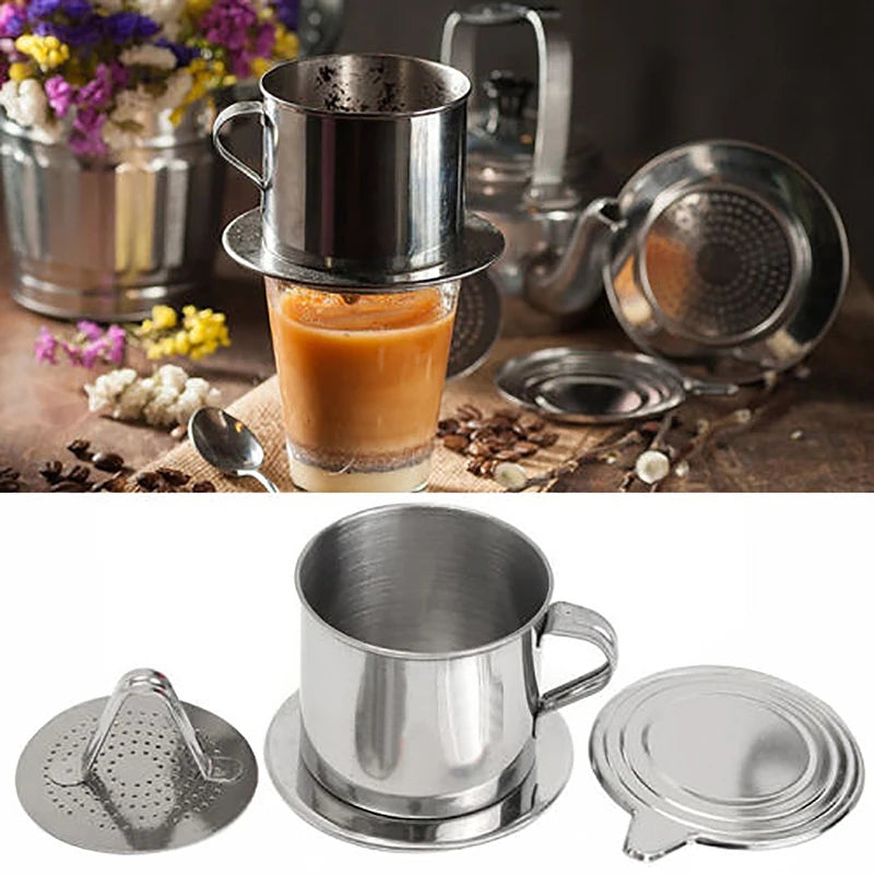 Coffee Dripper Maker Pot Infuse Cup Portable Coffee Drip Filter 6-9Q Vietnamese Coffee Filter Stainless Steel Vietnamese Style