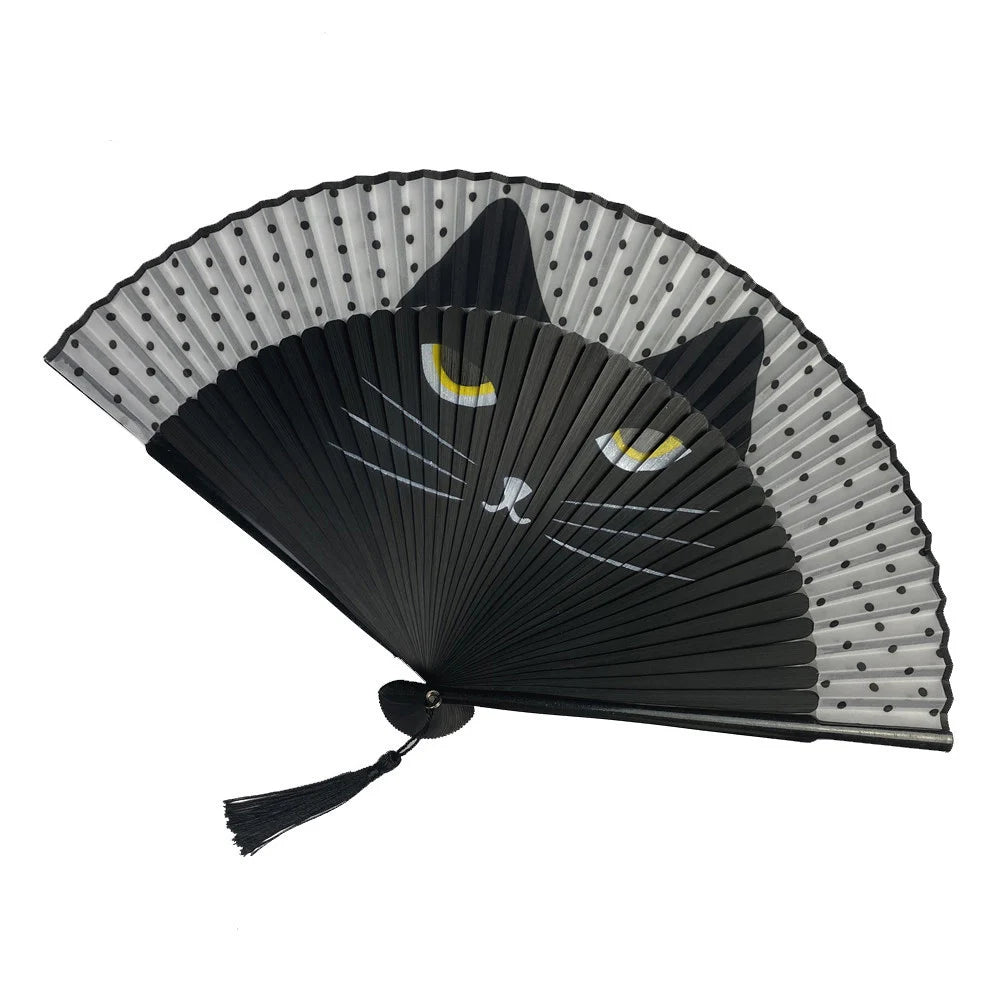 Cat Chinese Cartoon Silk Fashionable Japan style Hand Fans Popular Lovely Kitty fan Handheld Folding Women Girls show Fans