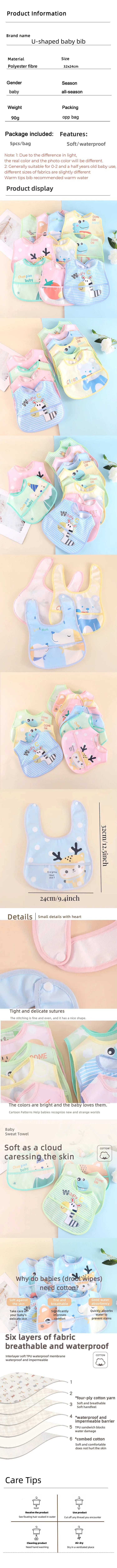 Random 5pcs Cartoon Animals Waterproof Bibs Baby Kids Girls Boys Waterproof Saliva Toddler Feeding Bibs Baby Bibs Aprons Adjusab