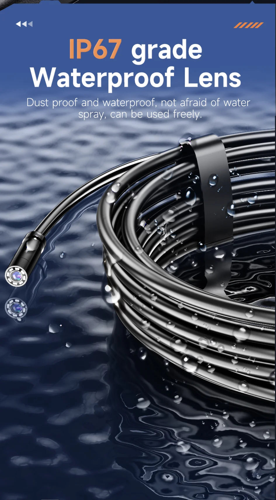 Industrial Endoscope Camera 4.3inch IPS Screen Sewer Pipe Inspection Camera for Car Repair IP67 Waterproof Probe Borescope