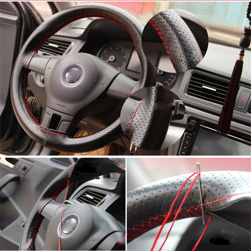 Braid On leather Steering Wheel Cover for Volkswagen Vw Jetta Golf Passat B5 B6 Beetle Polo Bora Caddy MK5 Skoda