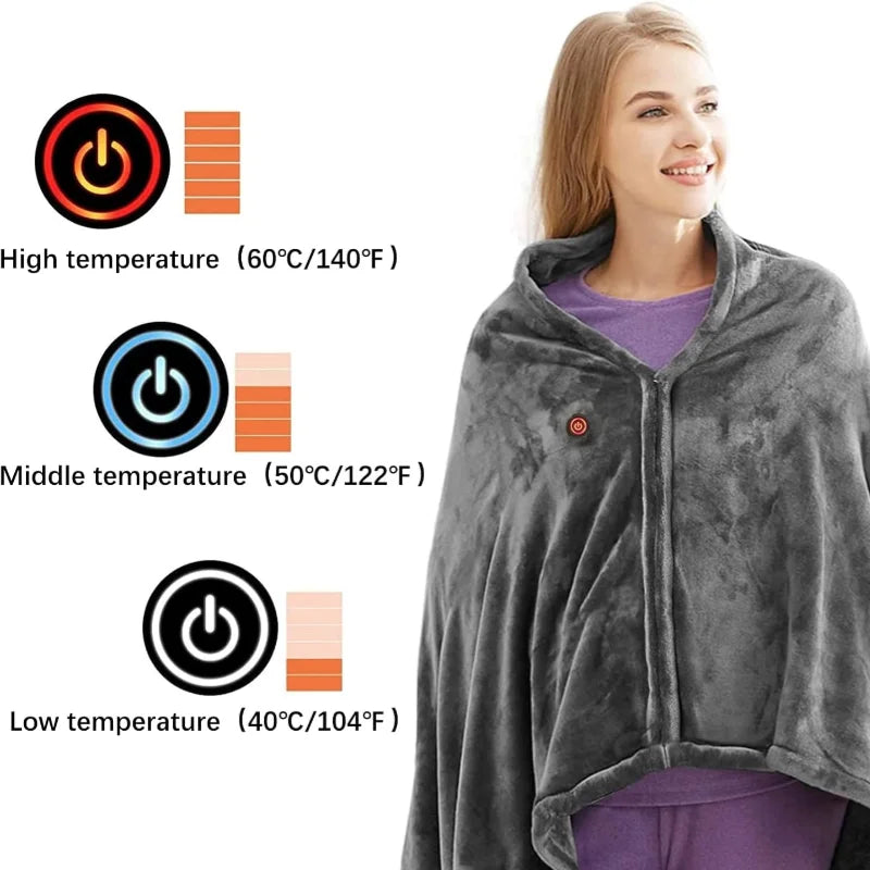 Wearable Electric Blanket Office USB Electric Heated Blanket Washable Winter Warm Blanket 3 Heating Levels Throw Blanket