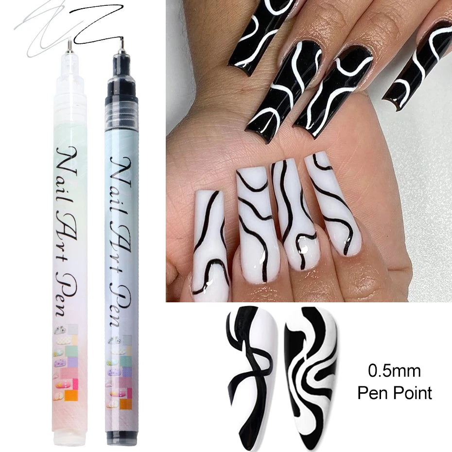 12pcs/Set Nail Art Graffiti Pen Nail Marker Drawing Abstract Lines Fine Detail Floral Design Waterproof Nail Painting Manicure