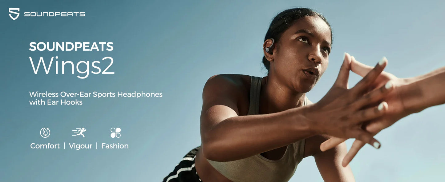 SoundPEATS Wings 2  Bluetooth 5.3 Wireless Earbuds Waterproof Sports Over-Ear Hooks Earphones with Touch App Control 30Hours
