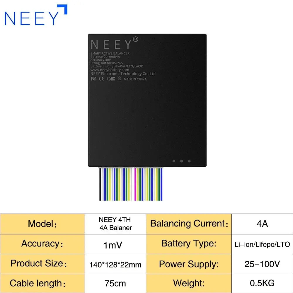 NEEY 4TH Version 4A Smart Active Balancer 8S 10S 14S 16S 20S 21S 22S 24S Lifepo4 / Li-ion/ LTO Battery Equalization