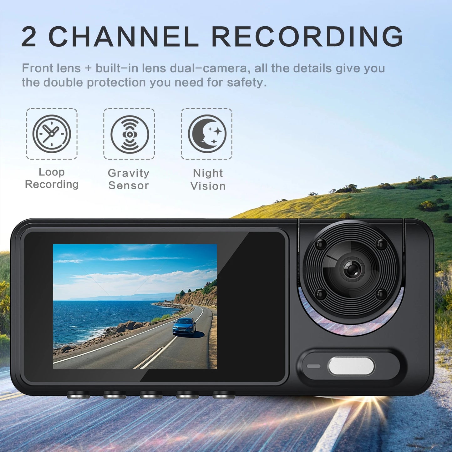 New Car 2-recorder High-definition Night Vision 1080P Car Driving Recorder Suction Cup 2-lens Car Front and inside Video