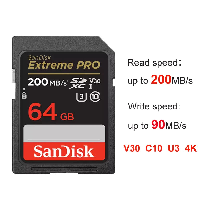 SanDisk SD Card for Camera 100M-200M/s 256GB 128GB 64GB 32GB Memory Card U3 U1 4K Flash Card for Camera Flash Card SDXC SDHC