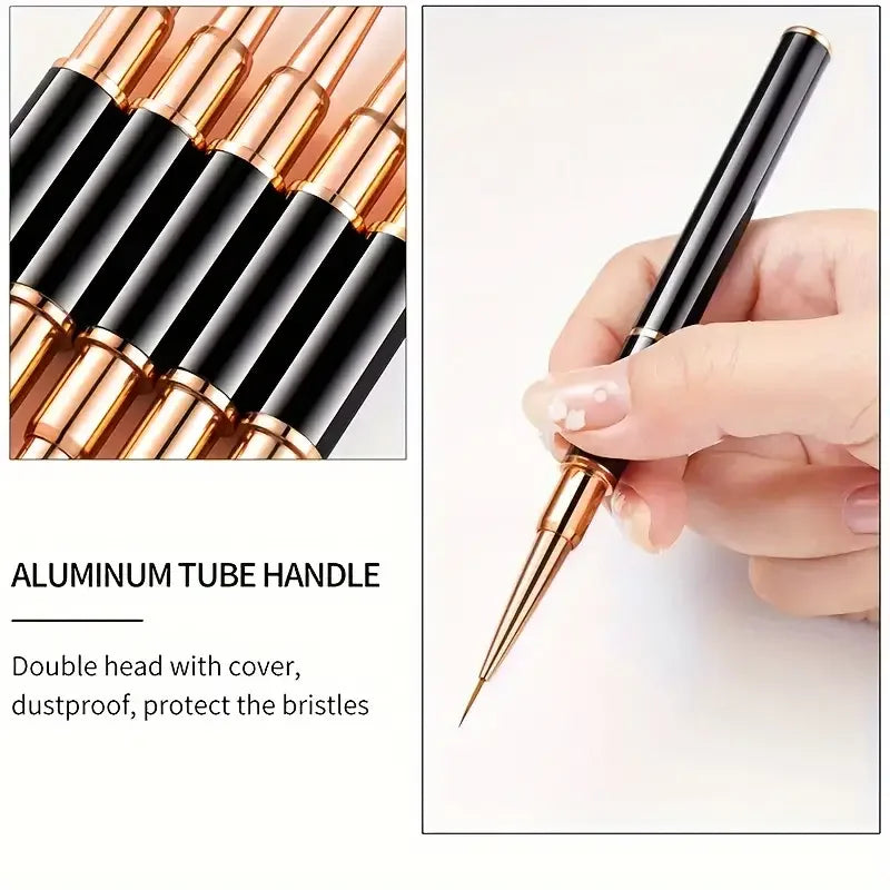 Professional Nail Art Brush Set 5pcs Double-Ended Nail Art Brushes For Long Lines Thin Liner Brush For Nails Detail Design Gift