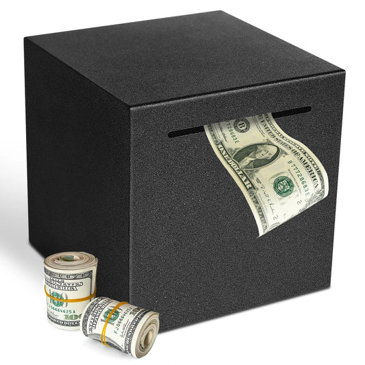 Black metal piggy bank, only in, no out, two sizes available for Christmas and Halloween gift