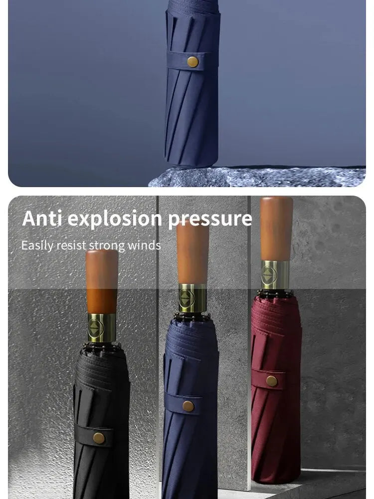 10 Bone Log Handle Automatic Rain Umbrella, Vintage Style Foldable UV Protection, For Men And Women, Suitable For Many Occasions