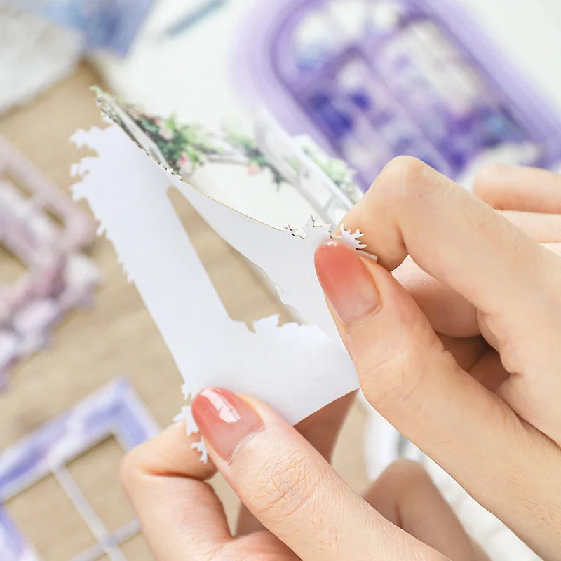 JIANQI 10 Sheets Window Flower Shadow Series Vintage Hollow Material Collage Sticker Creative DIY Journal Stationery