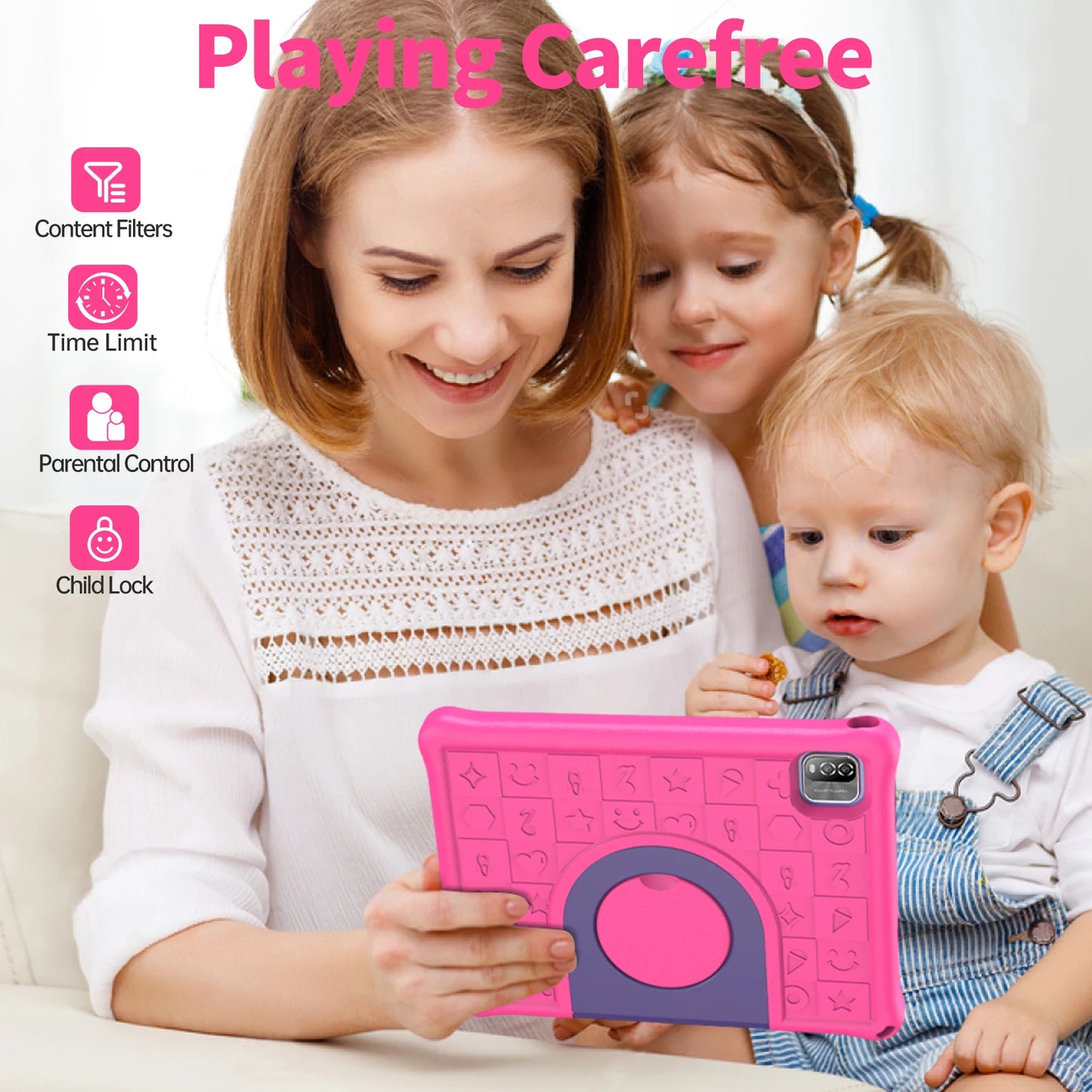 Pritom 10.1 Inch Kids Tablet Android 12 WIFI 6 Quad Core Processor 3GB RAM 64GB ROM YouTube with EVA Protective Case