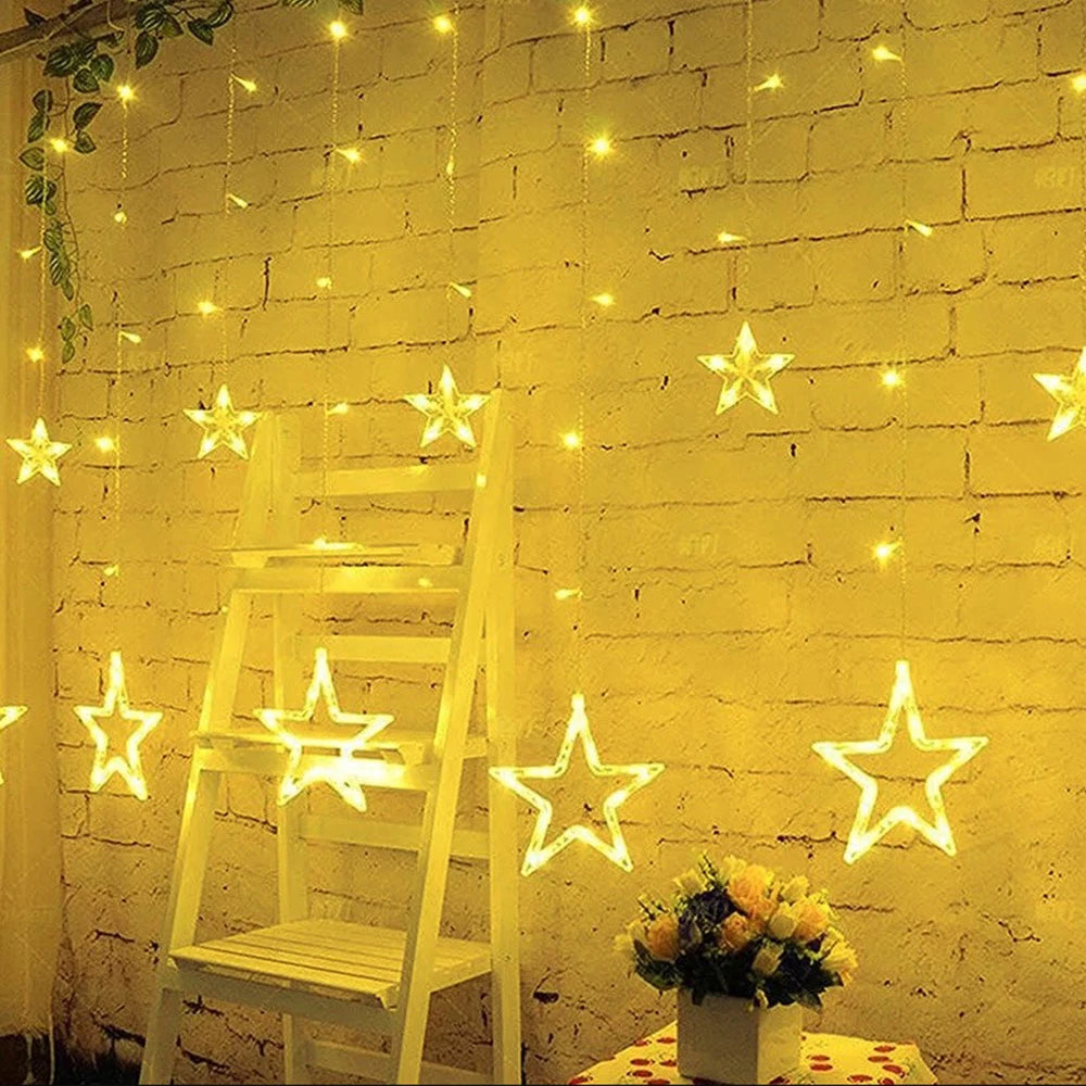 3.5M 138LEDs Star Curstain LED Fairy String Light Christmas Lights Decor For Home Bedroom Window Birthday Party Holiday Lighting