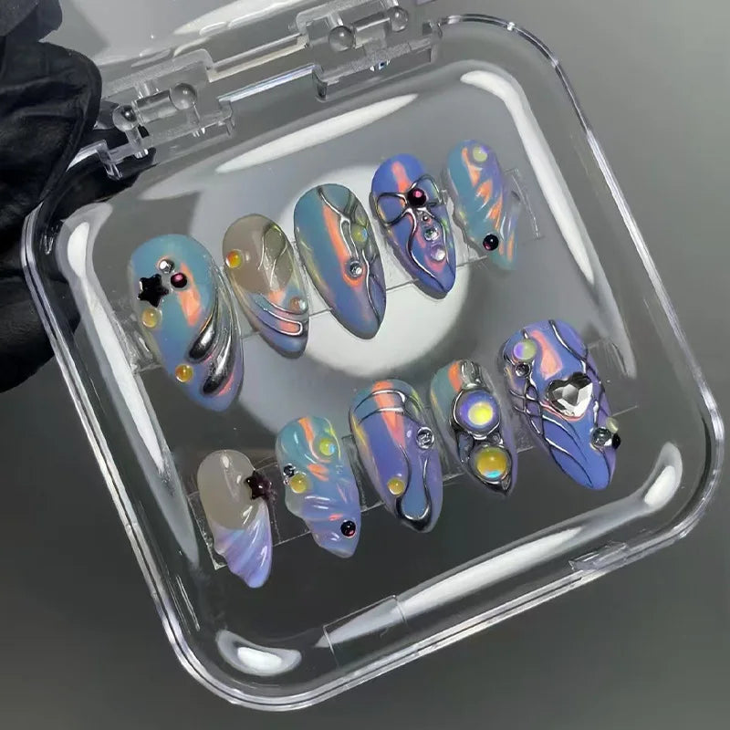 24pcs Black Cat's Eye Press on Nails Finished Ins Wearable False Nail Sets Love Design Stick on Nails Stilettos Fake Nail Tips