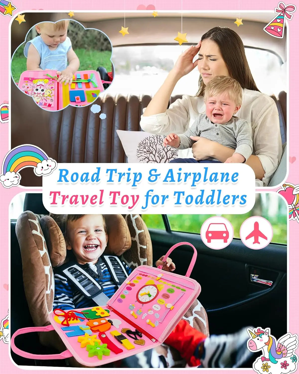 Toddler Busy Board Montessori Toys Learning Educational Activities Travel Toy Dinosaur Dress up  Sensory Life Skill Backpack