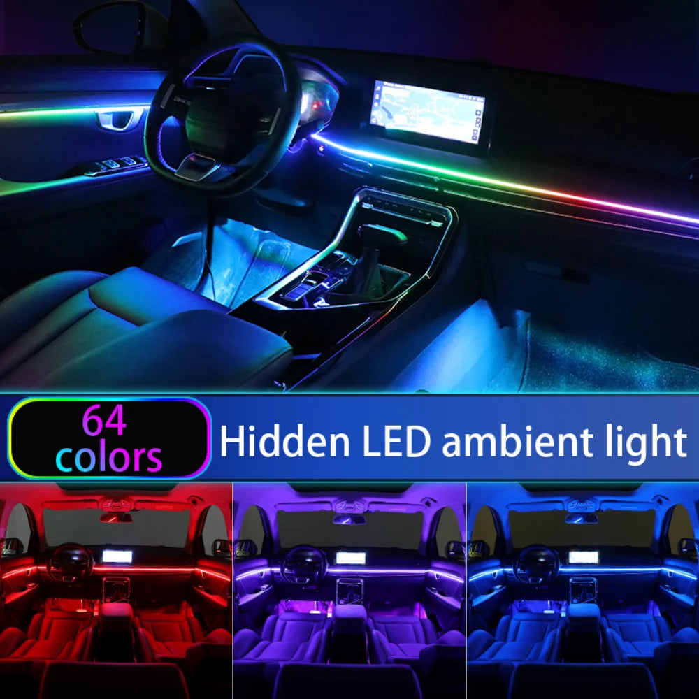 Neon Car Interior Ambient Lights APP DIY Control Acrylic Strip Light Guide Fiber Optic RGB Auto Decoration Atmosphere Lamp