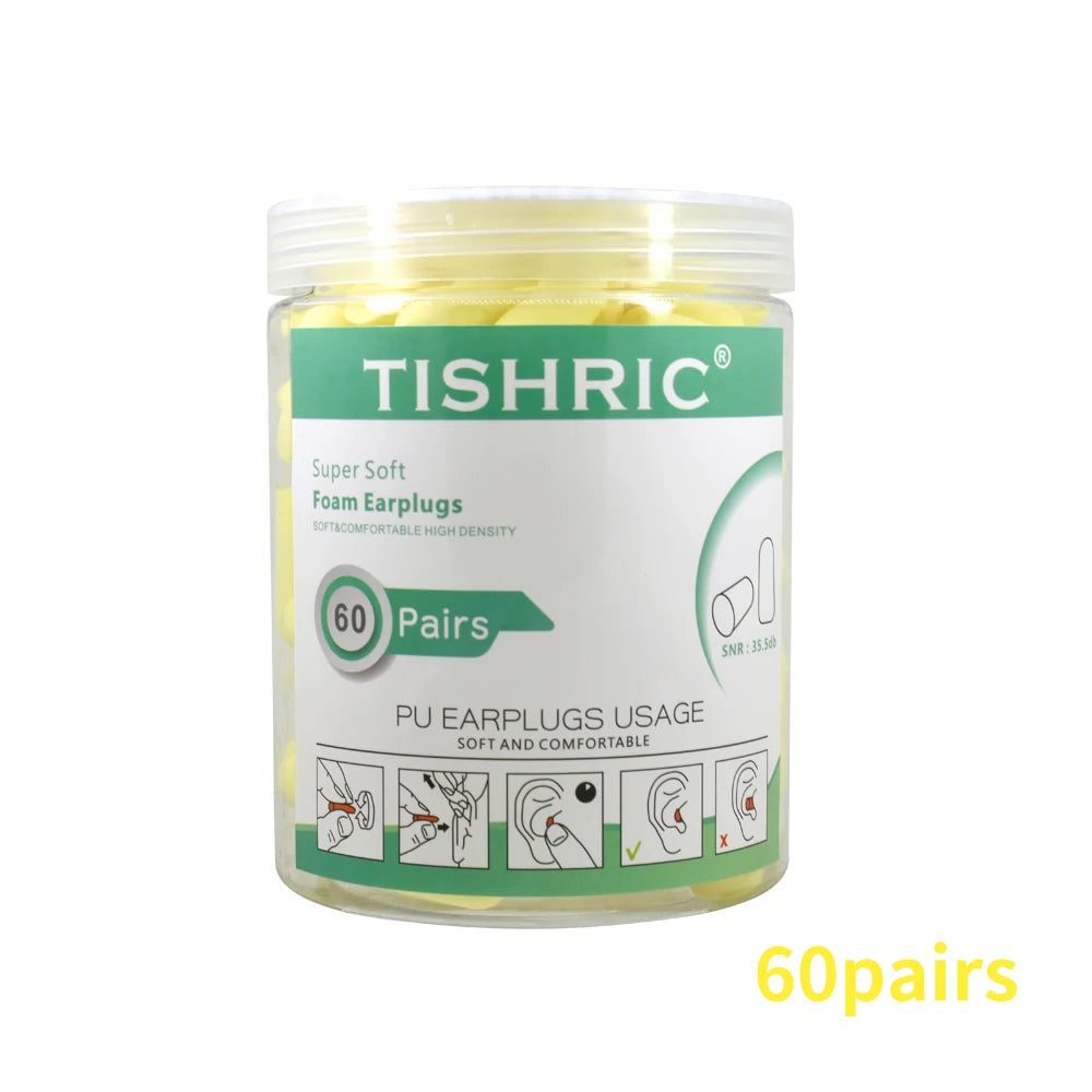 TISHRIC Earplugs Soft Sponge Ear Plugs Noise Reduction Sleeping Earplug  Travel Noise Reduction Rate 35.5db Sound Insulation