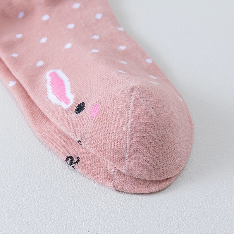 5 Pairs of WOMEN'S Short Socks, Pink Cat Thin, Cute All Season Boat Socks, Slow Top, Fashionable Boat Socks