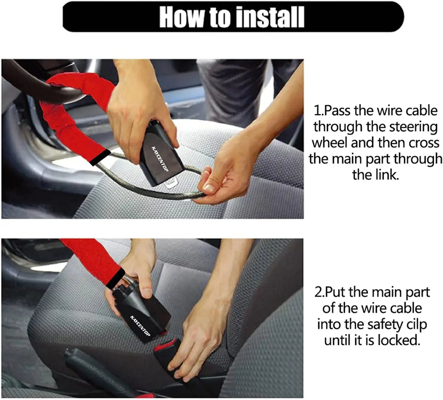 Car Steering Wheel Steel LockSeat Belt Anti-theft Lock with 2 KeysAnti-theft device easy to installFits most cars SUVs