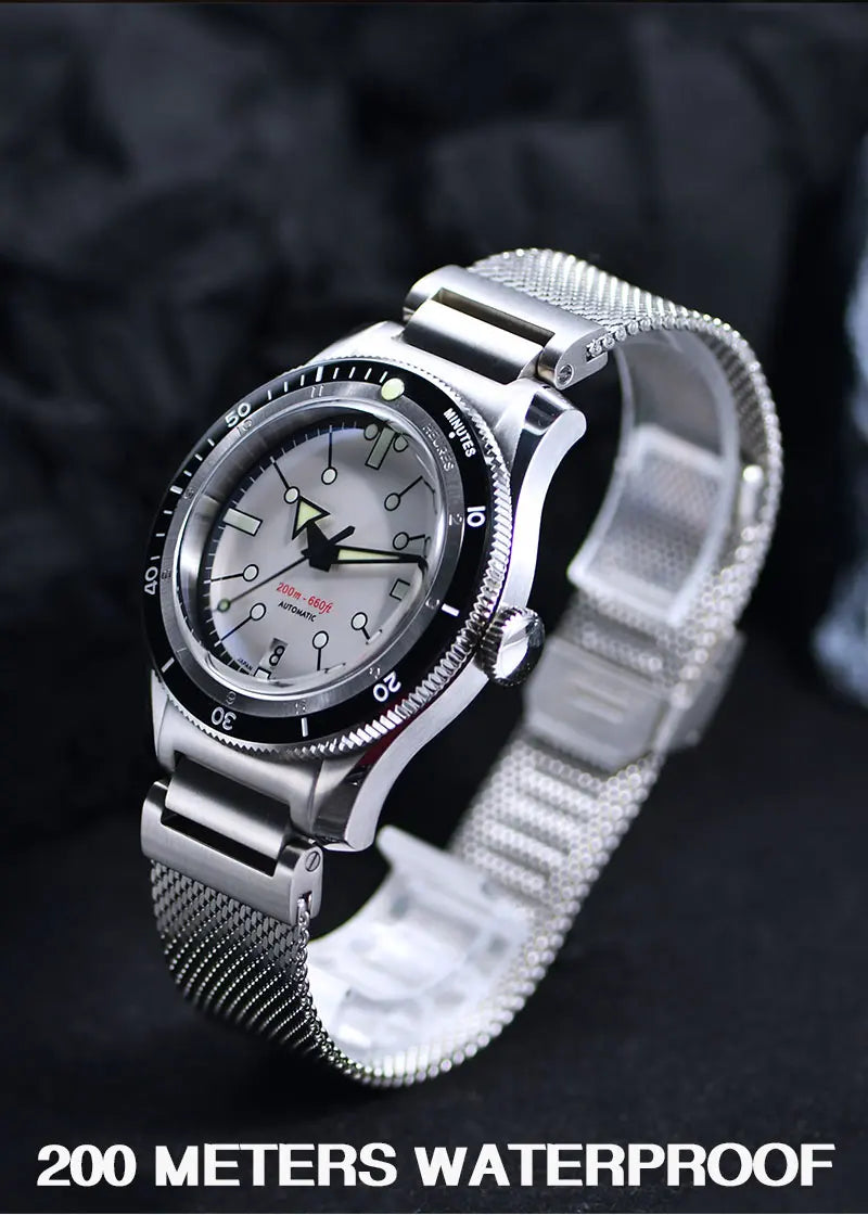 SEA KNIGHT Men Diving Watch 200M Waterproof C3 Luminous 316L Steel Mesh Belt Sapphire Crystal NH35A Automatic Mechanical Watch