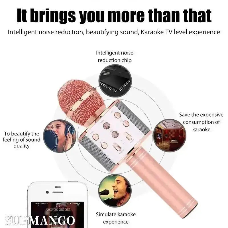 Professional Handheld Wireless Karaoke Microphone USB Speaker Microphone for Kids Music Player Singing Recorder KTV