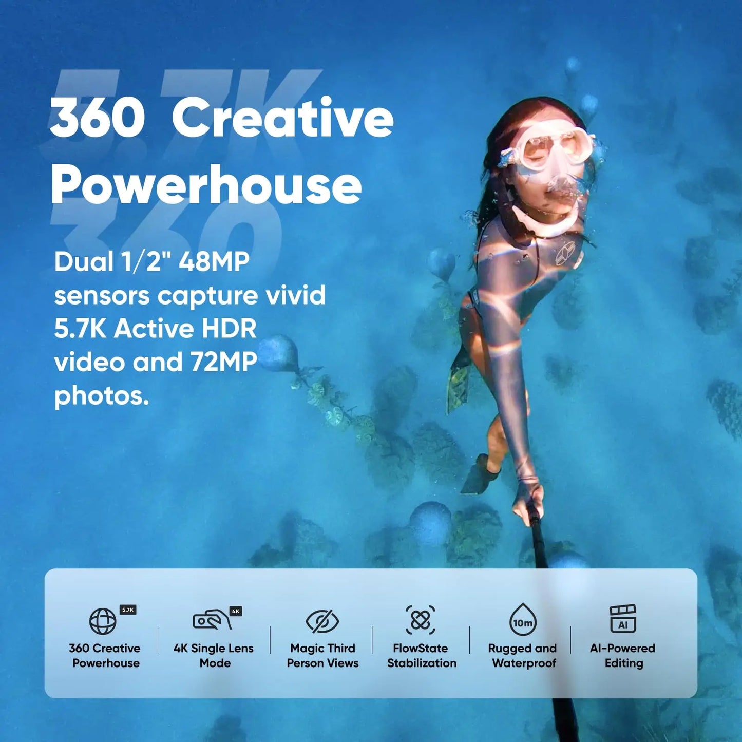 Dive Case for Insta360 X4 Waterproof Housing Cover for Insta360 X4 Invisible Diving Case Underwater 50M Dive Shell Accessories