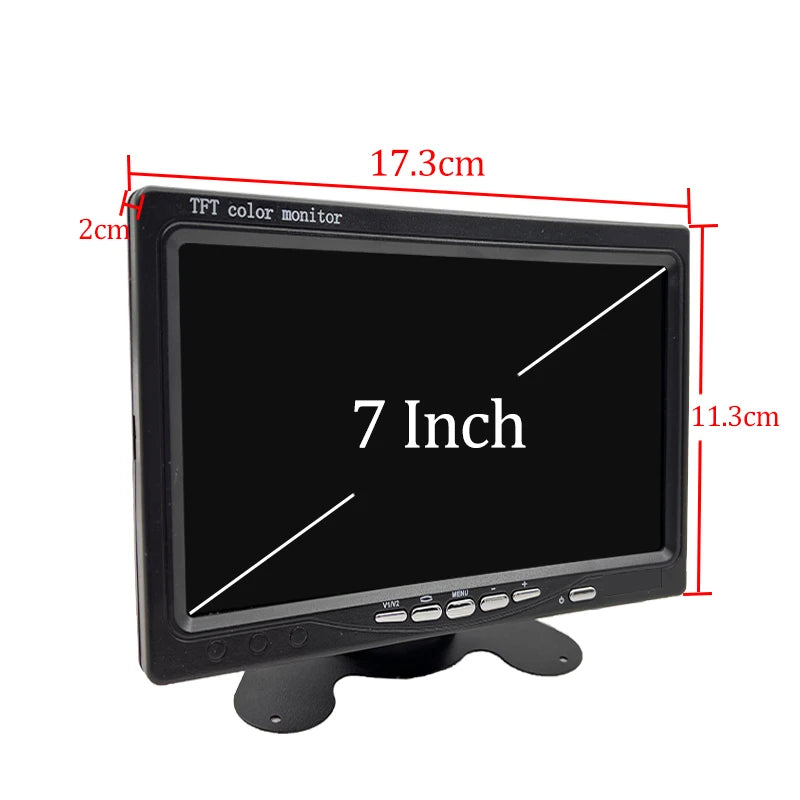Hippcron 7" Car Monitor 16:9 800*480 Screen With 2 Way Video Input TFT HD Digital For Rear View Camera Parking Backup Reverse