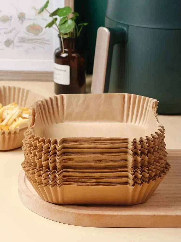 50pcs/set Air Fryer Paper Disposable Paper Oil-proof Parchment Wood Liner Non-Stick Mat Cheesecake Air Fryer Accessories