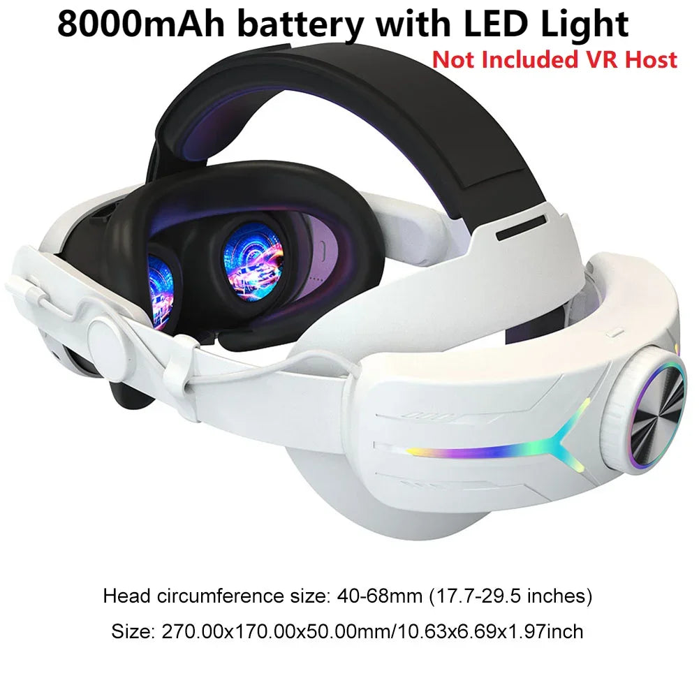 Head Strap For Meta Quest 3 Comfort Sponge VR Headwear Charging Headset with Built-in 8000/6000mAh Batteries For VR Accessories