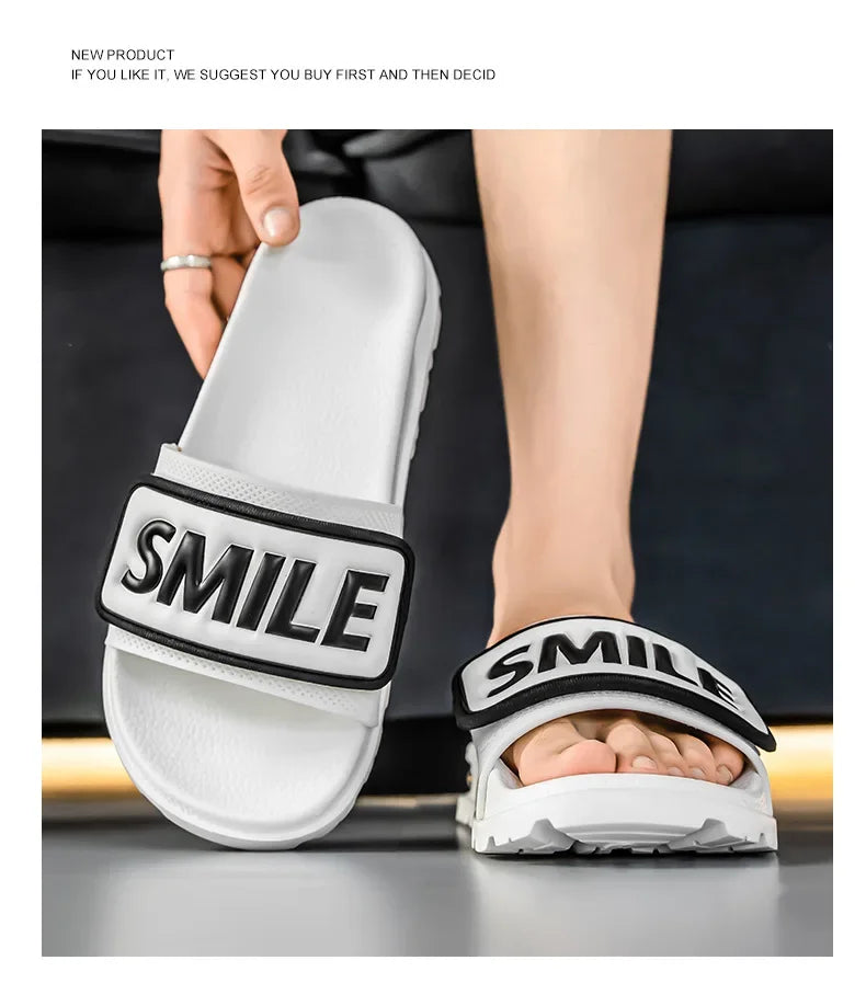 Men's Casual Slip-On Shoes Thick Bottom Air-Cushioned Slippers Magic Tape Simple High-End Summer Sandals EVA Material