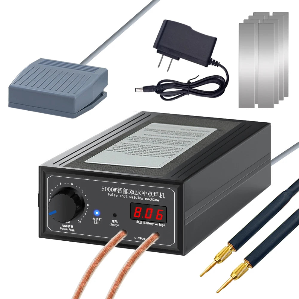 8000W Spot Welder High Power Handheld Spot Welding Machine Portable 1200A present Adjustable Welders for 18650 Battery 2x5000mah
